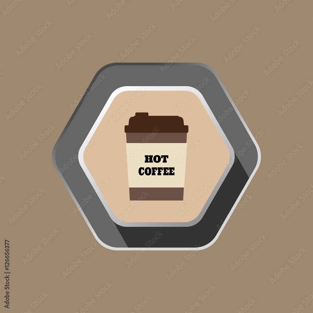 Cup of coffee vector icon with shadow on the hexagon light brown background. Cup of coffee vector icon with shadow on the hexagon light brown background.