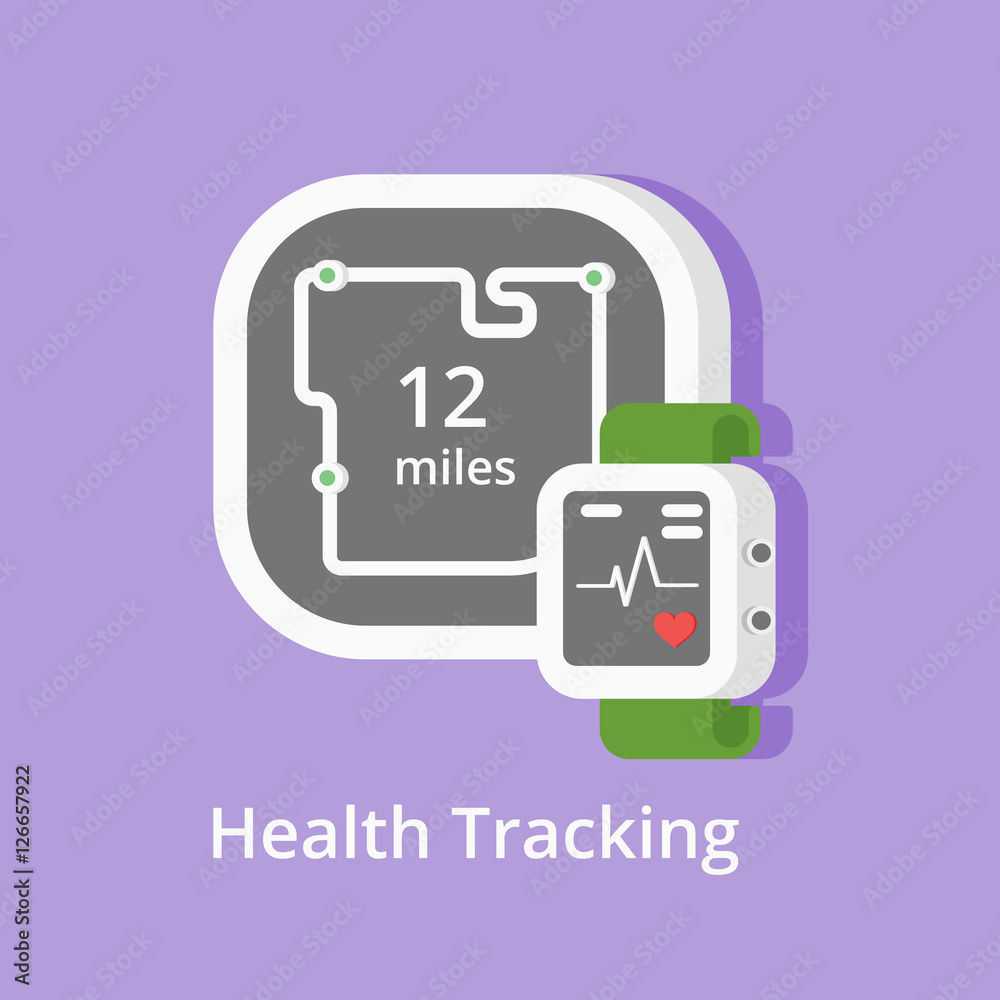 Vector fitness tracker icon. Showing health condition and miles with smart bracelet or heart-rate watch. Wearable technology icons. Health app screens Vector fitness tracker icon. Showing health condition and miles with smart bracelet or heart-rate watch. Wearable technology icons. Health app screens