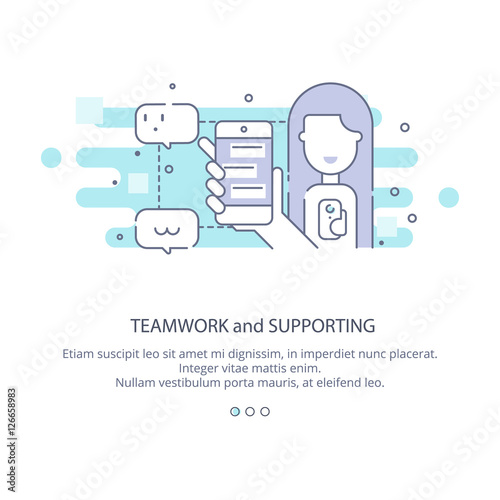 Web page design template of supporting, teamwork, corporate business workflow, career opportunities, team skills, management. Flat layout style, business concept web vector illustration.