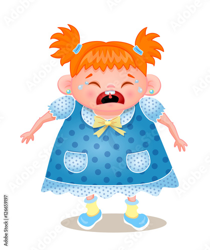Ginger Girl Crying, Vector Illustration On White Bbackground