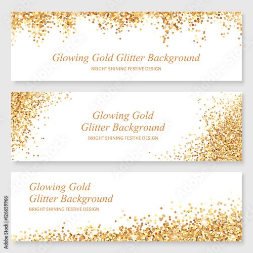 Bright glowing metallic texture. Glamour shining gold glitter banner design with sparkles for Christmas design.