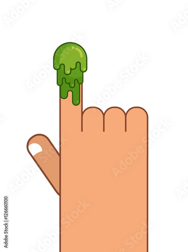 Booger and Hand. Snot on finger. Pick your nose snivel. Green sl