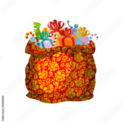 Father Frost Sack Khokhloma for new year. Bag Santa Claus is fro