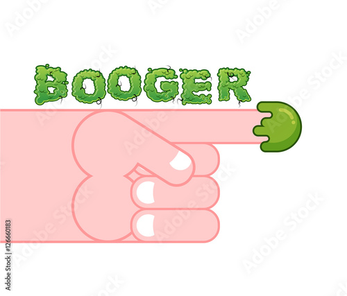 Snot on finger. Pick your nose snivel. Hand and booger. Green sl