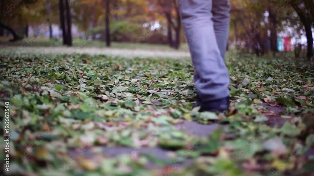 Man walking and relaxing in autumn park. 1920x1080 Man walking and relaxing in autumn park. 1920x1080