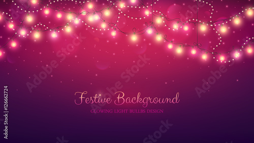 Glowing light bulbs design. Abstract background. Vector illustration. Christmas site header.