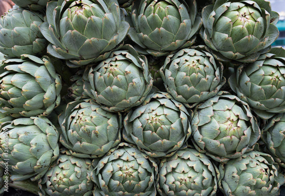 Fototapeta premium Artichokes on sale in the market of St Brieuc, Brittany, France
