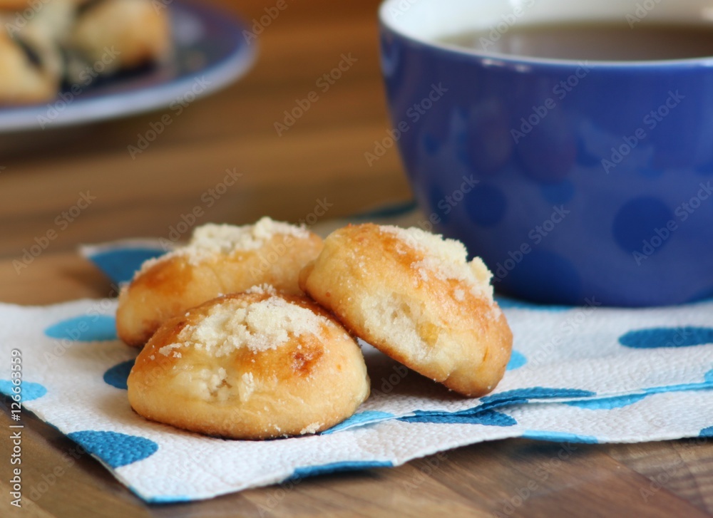 Traditional czech tea cakes with cottage cheese, poppy and plum butter.