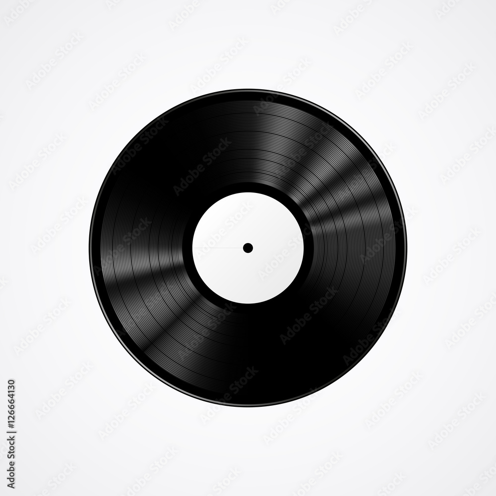 Naklejka premium Black vinyl record isolated on white background, realistic vector illustration