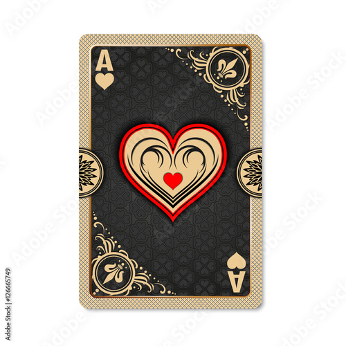 Ace of hearts. Playing card vintage style. Casino and Poker. Ace of hearts as a screen saver application, and wallpaper. Vintage deck of cards.