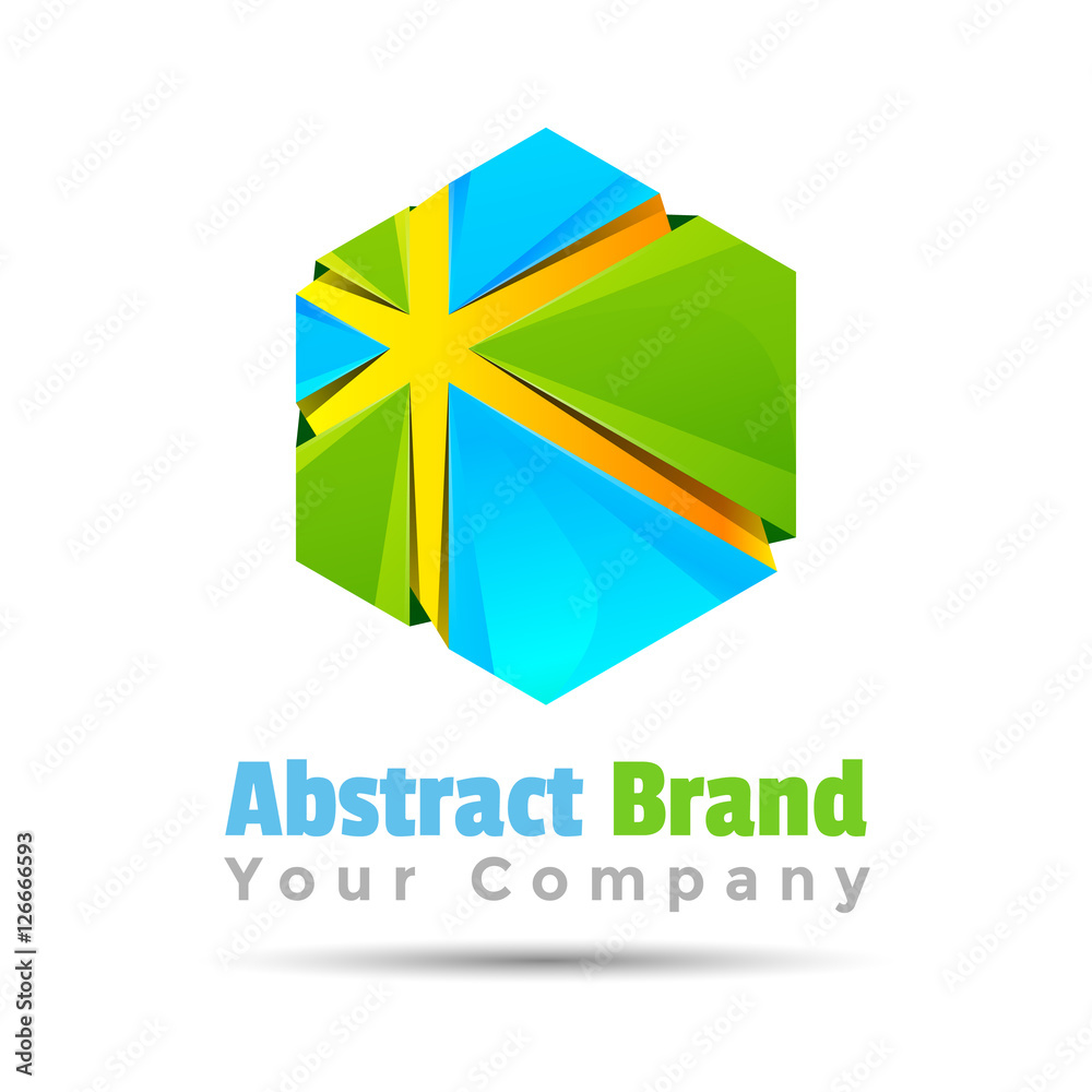 Hexagon square geometric shape Colorful Vector 3d Volume Logo Design elements. Blue, green yellow logo icon. Corporate identity.