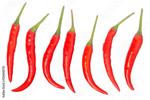 Red hot peppers isolated on white background. Condiments and spices.