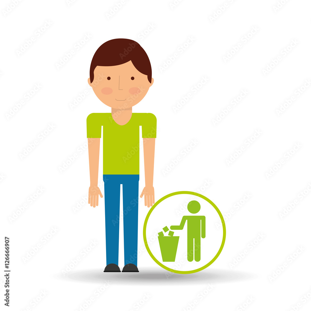 boy cartoon save earth. garbage trash can icon vector illustration eps 10