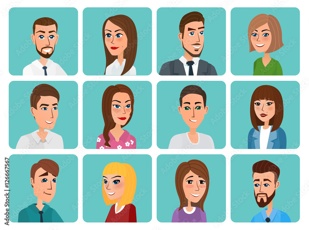 Men and women business and casual clothes icons. Business people flat avatars. Vector creative color illustrations flat design in flat modern style. Men and women business and casual clothes icons. Business people flat avatars. Vector creative color illustrations flat design in flat modern style.