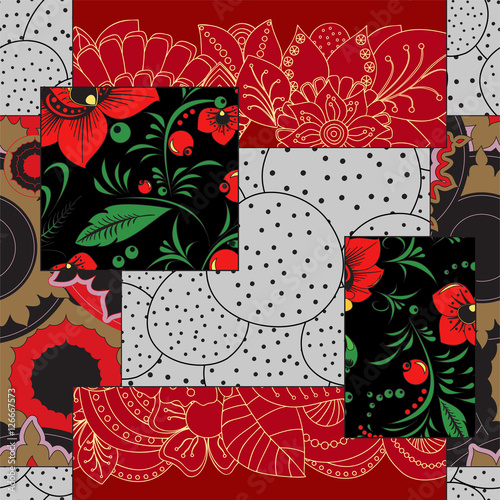 abstract seamless patcwork tile with floral ornament.arabic or o
