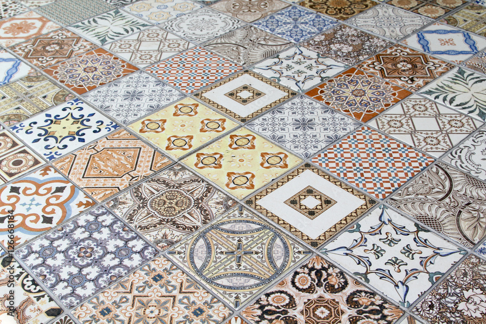 Fototapeta premium Vintage floor tile texture background.