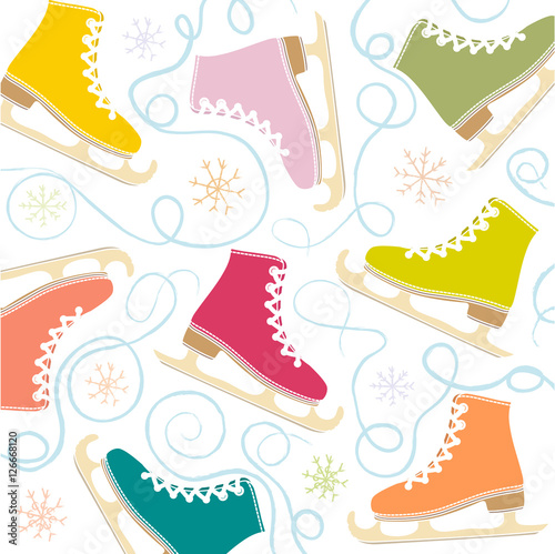 figure skates on the background of snowflakes