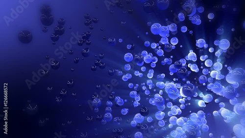 3D abstract blue flying glowing balls