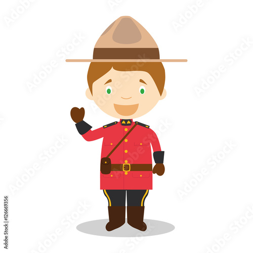 Character from Canada dressed in the traditional way as a Mounted Policeman. Vector Illustration. Kids of the World Collection.