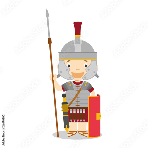 Character from Italy dressed in the traditional way as a Roman Legionary. Vector Illustration. Kids of the World Collection.