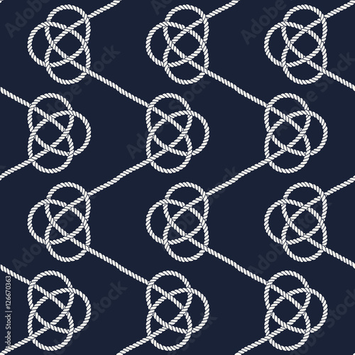 Seamless nautical rope pattern. Carrick Bend knot