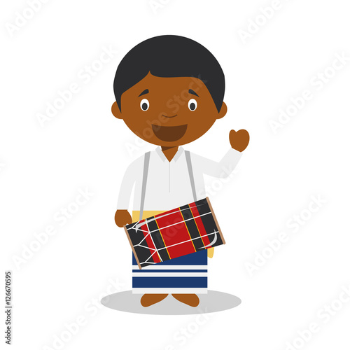 Character from Maldives dressed in the traditional way as a boduberu. Vector Illustration. Kids of the World Collection.