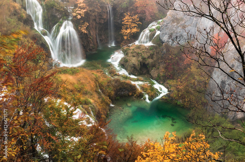 The gorgeus waterfalls of Plitvice in the autumn