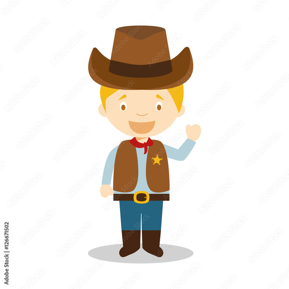 Cowboy character from USA dressed in the traditional way Vector Illustration. Kids of the World Collection. Cowboy character from USA dressed in the traditional way Vector Illustration. Kids of the World Collection.