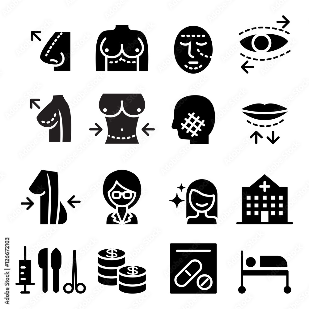 Plastic surgery icon set Plastic surgery icon set
