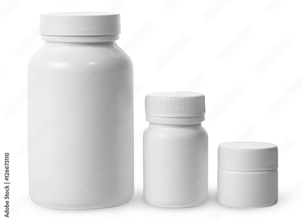 Plastic jars of different sizes for medicines