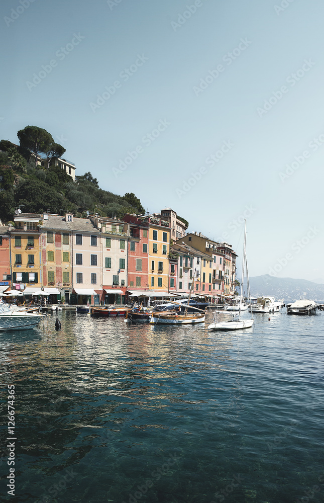 View of Portofino harbor in Italy