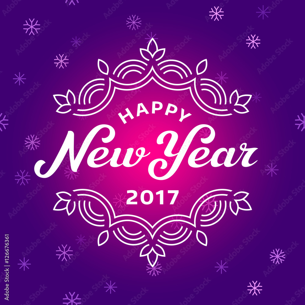 Happy new year 2017 lettering greeting card design with snowflak