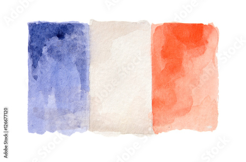 Watercolor flag of France. Isolated country symbol on white background.