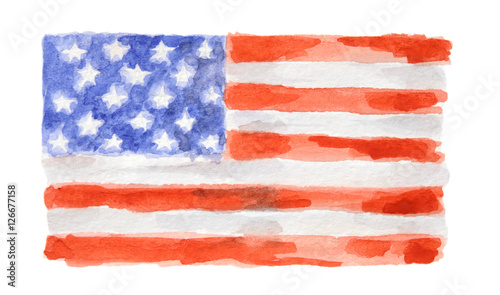Watercolor flag of USA. Isolated country symbol on white background.