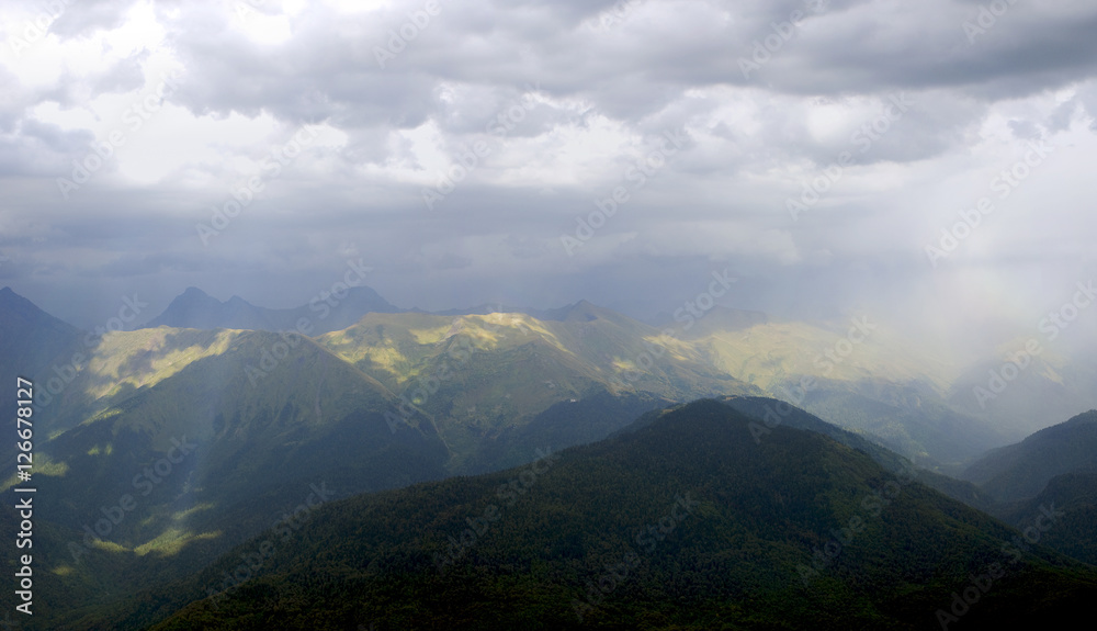 Rain in the mountains of the Caucasus