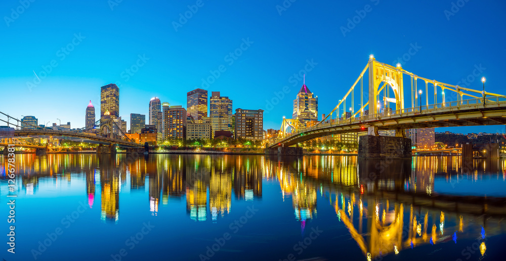 Panorama of downtown Pittsburgh at twilight