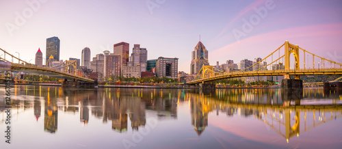 Panorama of downtown Pittsburgh at twilight