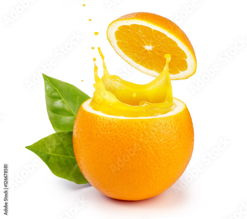 orange splashing juice isolated on white background