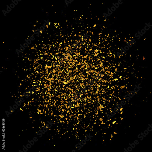 Explosion cloud of gold pieces. Vector illustration