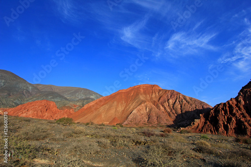 The hill of seven colors, cerro de los siete colores, at Purmamarca, UNESCO world heritage quebrada de humahuaca, Jujuy, Argentina