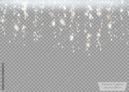 Christmas concept. Vector gold glitter particles background effect. Glow magic stars isolated on transparent background.