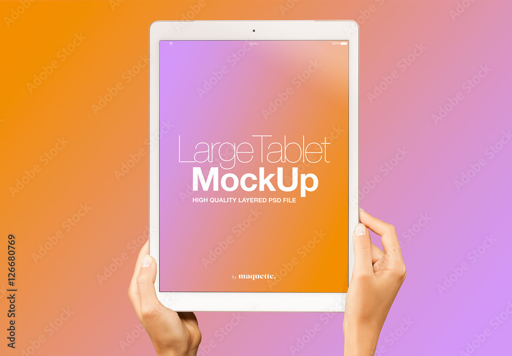 Hands with Tablet on Gradient Background Mockup 20 Stock Template ...
