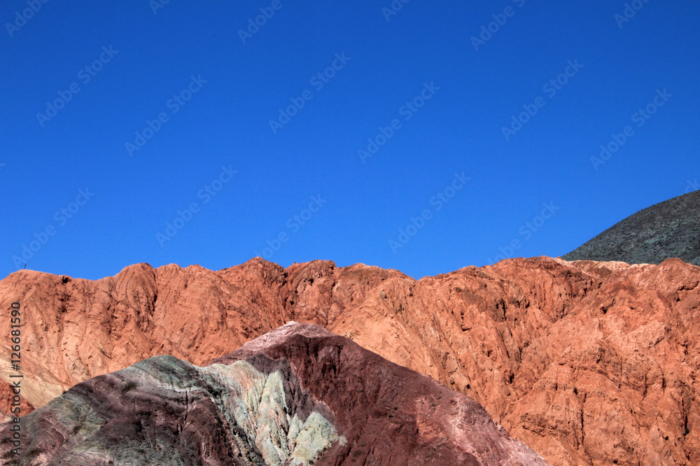 The hill of seven colors, cerro de los siete colores, at Purmamarca, UNESCO world heritage quebrada de humahuaca, Jujuy, Argentina