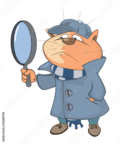 Illustration of a Cute Cat Detective. Cartoon Character