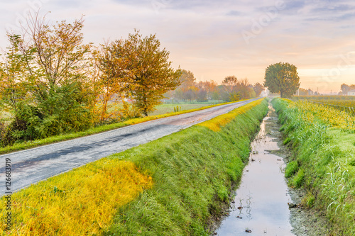 Dawn on cultivated fields photo