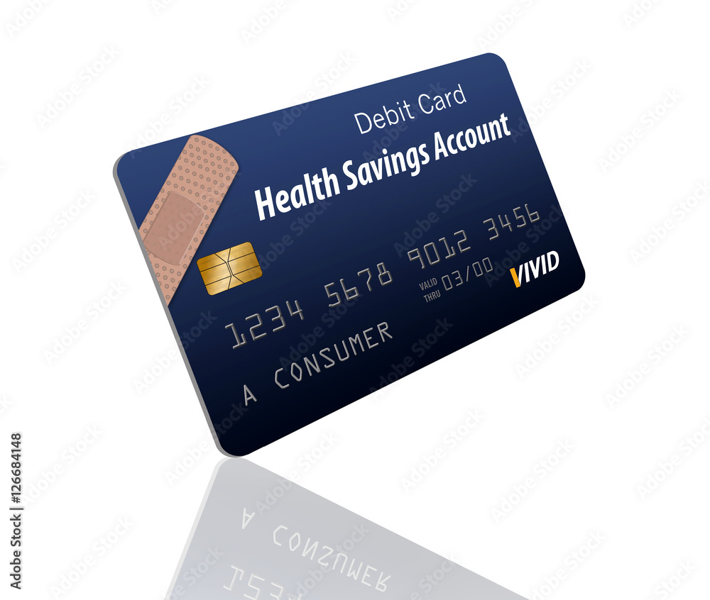 Health Savings Account debit card blue with bandaid design Health Savings Account debit card blue with bandaid design