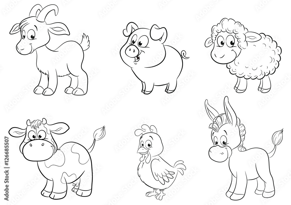 Obraz premium Set von sechs unterschiedlichen Tierarten auf dem Bauernhof