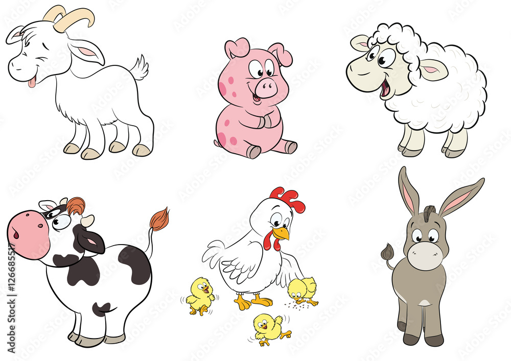 Obraz premium Set von sechs unterschiedlichen Tierarten auf dem Bauernhof