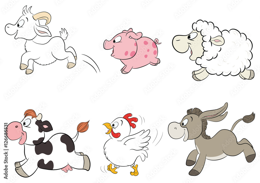 Set von sechs unterschiedlichen Tierarten auf dem Bauernhof