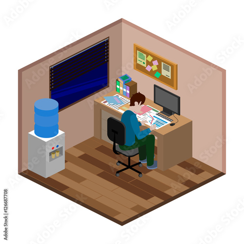 Creative office interior vector isometric